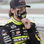 Ryan Blaney waits for the start of a NASCAR Cup Series auto race Sunday, June 14, 2020, in Homestead, Fla. (AP Photo/Wilfredo Lee)