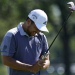 Xander Schauffele reacts after missing a birdie putt on the 18th green during the final round of the Charles Schwab Challenge golf tournament at the Colonial Country Club in Fort Worth, Texas, Sunday, June 14, 2020. (AP Photo/David J. Phillip)