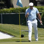 Bryson DeChambeau pumps his fist after a birdie putt on the 15th hole during the final round of the Charles Schwab Challenge golf tournament at the Colonial Country Club in Fort Worth, Texas, Sunday, June 14, 2020. (AP Photo/David J. Phillip)
