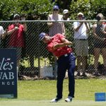 Gary Woodland tees off on the second hole during the final round of the Charles Schwab Challenge golf tournament at the Colonial Country Club in Fort Worth, Texas, Sunday, June 14, 2020. (AP Photo/David J. Phillip)