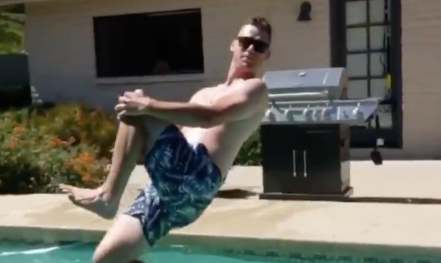 Carson Kelly jumps in pool to celebrate the return of D-backs baseball