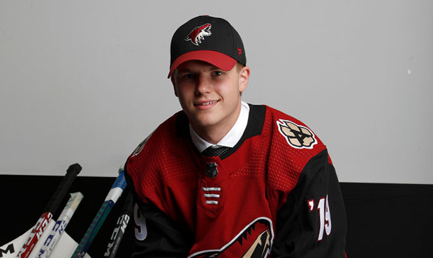 Victor Soderstrom poses for a portrait after being selected eleventh overall by the Arizona Coyotes...