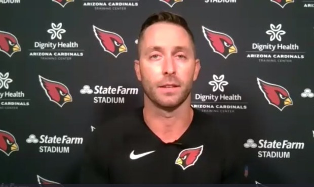 Arizona Cardinals head coach Kliff Kingsbury speaks to reporters on a Zoom call on Tuesday, July 28...