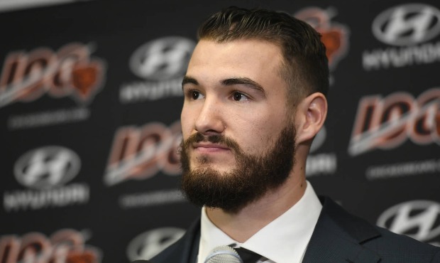 In this Dec. 29, 2019, file photo, Chicago Bears quarterback Mitchell Trubisky speaks during a news...