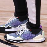 Los Angeles Clippers' Kawhi Leonard sports colorful sneakers during warm ups before an NBA basketball game against the Phoenix Suns, Tuesday, Aug. 4, 2020, in Lake Buena Vista, Fla. (Kevin C. Cox/Pool Photo via AP)