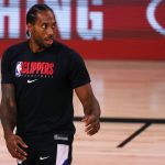 Kawhi Leonard of the LA Clippers warms up before the game against the Phoenix Suns Tuesday, Aug. 4, 2020, in Lake Buena Vista, Fla. (Kevin C. Cox/Pool Photo via AP)