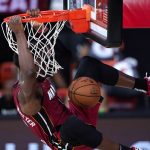 
              Miami Heat's Bam Adebayo dunks during the first half of an NBA basketball game against the Phoenix Suns, Saturday, Aug. 8, 2020 in Lake Buena Vista, Fla. (AP Photo/Ashley Landis, Pool)
            