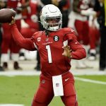 Arizona Cardinals quarterback Kyler Murray (1) throws against the Detroit Lions during the first half of an NFL football game, Sunday, Sept. 27, 2020, in Glendale, Ariz. (AP Photo/Rick Scuteri)