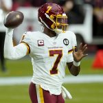 Washington Football Team quarterback Dwayne Haskins (7) throws during the second half of an NFL football game against the Arizona Cardinals, Sunday, Sept. 20, 2020, in Glendale, Ariz. (AP Photo/Ross D. Franklin)