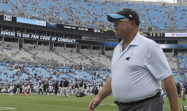 FILE - In this Oct. 7, 2018, file photo, Carolina Panthers owner David Tepper walks the field befor...