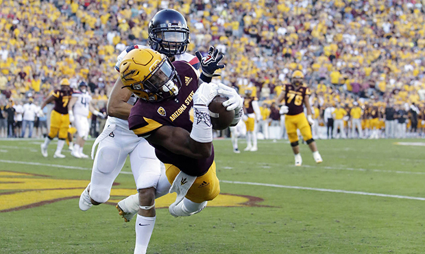 Arizona State wide receiver N'Keal Harry (1) catches a touchdown pass in front of Arizona cornerbac...