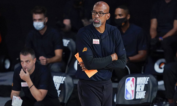 Phoenix Suns head coach Monty Williams watches from the sidelines during the second half of an NBA ...