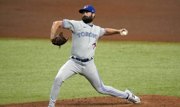 Toronto Blue Jays' Robbie Ray pitches to the Tampa Bay Rays during the fourth inning of Game 1 of a...