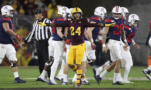 Arizona State's Chase Lucas (24) gestures that Arizona's offense didn't get their fourth down durin...