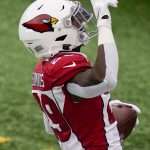 Arizona Cardinals running back Chase Edmonds celebrate after running in a touchdown during the first half of an NFL football game against the New York Jets, Sunday, Oct. 11, 2020, in East Rutherford. (AP Photo/Seth Wenig)