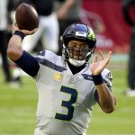 Seattle Seahawks quarterback Russell Wilson (3) warms up prior to an NFL football game against the Arizona Cardinals, Sunday, Oct. 25, 2020, in Glendale, Ariz. (AP Photo/Rick Scuteri)