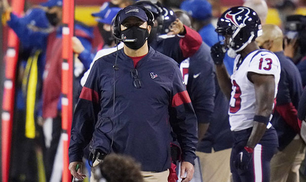 Houston Texans head coach Bill O'Brien watches from the sideline in the first half of an NFL footba...