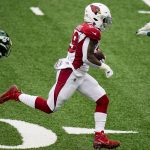 Arizona Cardinals running back Chase Edmonds runs in for a touchdown during the first half of an NFL football game against the New York Jets, Sunday, Oct. 11, 2020, in East Rutherford. (AP Photo/Seth Wenig)