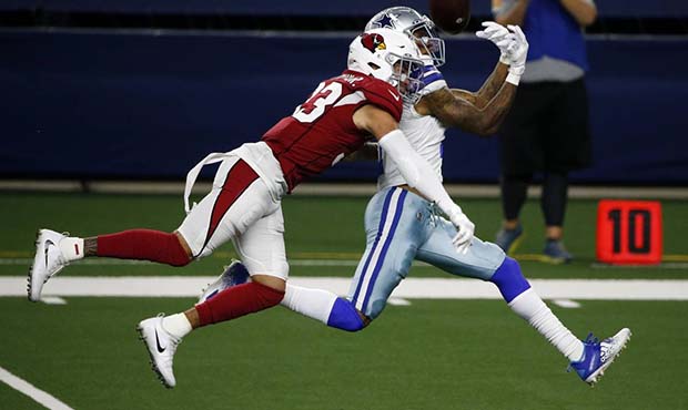 Arizona Cardinals cornerback Byron Murphy Jr. (33) breaks up a pass attempt intended for Dallas Cow...