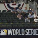 A limited number of fans watch during the third inning in Game 1 of the baseball World Series between the Los Angeles Dodgers and the Tampa Bay Rays Tuesday, Oct. 20, 2020, in Arlington, Texas. (AP Photo/Eric Gay)