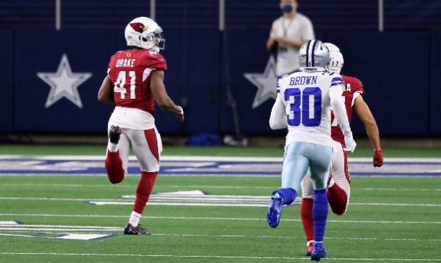 Kenyan Drake #41 of the Arizona Cardinals runs for a touchdown against the Dallas Cowboys during th...