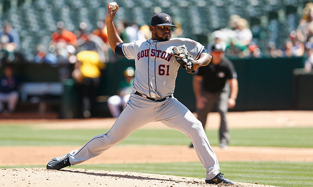 Rogelio Armenteros #61 of the Houston Astros pitches in the bottom of the second inning against the...
