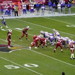 The Arizona Cardinals, left, and the Buffalo Bills compete during the first half of an NFL football game, Sunday, Nov. 15, 2020, in Glendale, Ariz. (AP Photo/Ross D. Franklin)