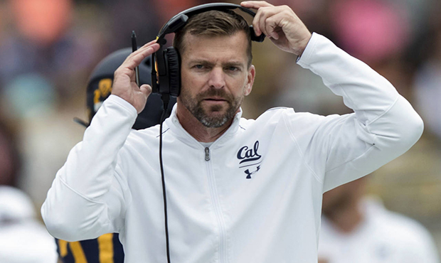 FILE - In this Oct. 19, 2019, file photo, California Golden head coach Justin Wilcox watches during...