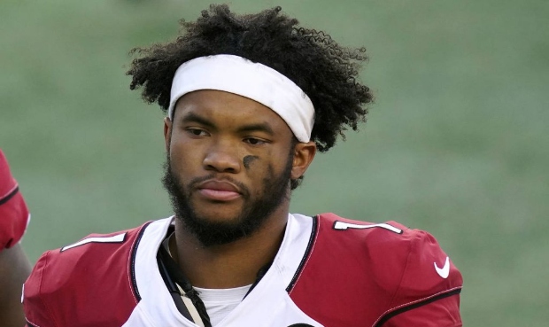 Arizona Cardinals quarterback Kyler Murray leaves the field after the first half of an NFL football...