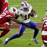Buffalo Bills wide receiver Isaiah McKenzie (19) is hit by Arizona Cardinals strong safety Budda Baker (32) during the first half of an NFL football game, Sunday, Nov. 15, 2020, in Glendale, Ariz. (AP Photo/Rick Scuteri)