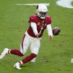 Arizona Cardinals quarterback Kyler Murray (1) hands off against the Miami Dolphins during the first half of an NFL football game, Sunday, Nov. 8, 2020, in Glendale, Ariz. (AP Photo/Ross D. Franklin)