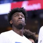 
              FILE - In this Tuesday, Dec. 3, 2019, file photo, Memphis' James Wiseman pauses during a timeout in the second half of an NCAA college basketball game against Bradley, in Memphis, Tenn. Wiseman is the headliner of the big men in the NBA draft on Wednesday, Nov. 18, 2020, and is expected to go in the top three picks. (AP Photo/Karen Pulfer Focht, File)
            