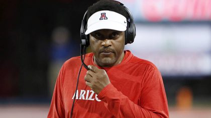 Arizona head coach Kevin Sumlin is shown during the second half of an NCAA college football game ag...