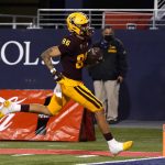 Arizona State tight end Curtis Hodges (86) scores a touchdown against Arizona in the second half during an NCAA college football game, Friday, Dec. 11, 2020, in Tucson, Ariz. (AP Photo/Rick Scuteri)