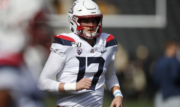 FILE - In this Oct. 5, 2019, file photo, Arizona quarterback Grant Gunnell takes the field at the t...