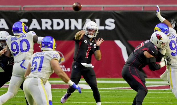 Arizona Cardinals quarterback Kyler Murray (1) throws against the Los Angeles Rams during the first...