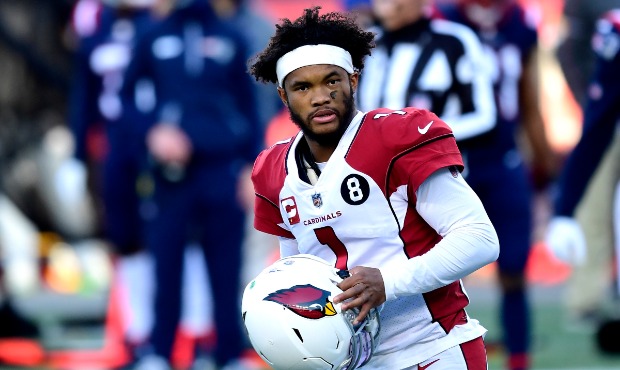 Kyler Murray #1 of the Arizona Cardinals reacts against the New England Patriots during the second ...