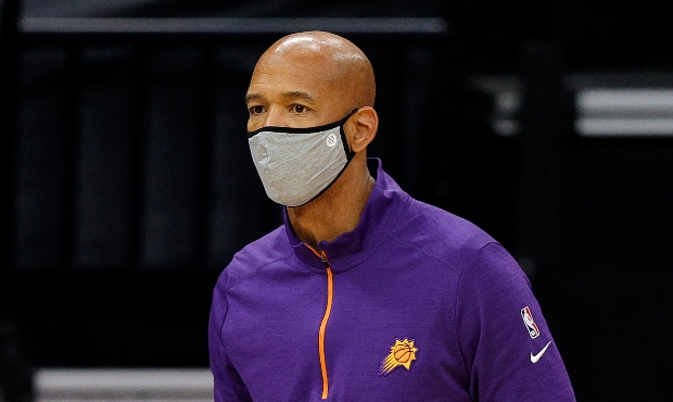 Phoenix Suns head coach Monty Williams stands on side of court during their game against the Sacram...