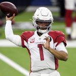 INGLEWOOD, CALIFORNIA - JANUARY 03: Kyler Murray #1 of the Arizona Cardinals throws a pass during the fourth quarter against the Los Angeles Rams at SoFi Stadium on January 03, 2021 in Inglewood, California. (Photo by Harry How/Getty Images)