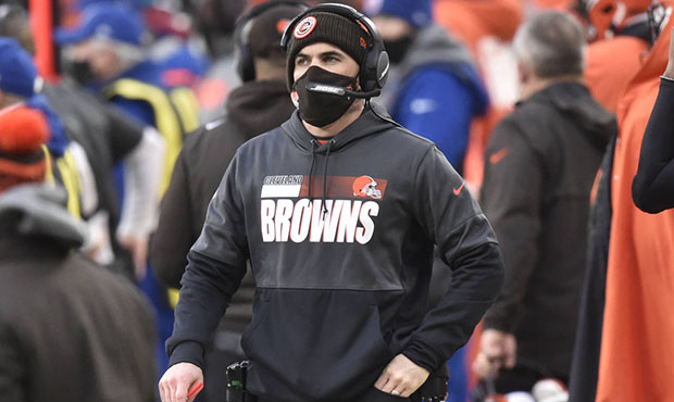 Cleveland Browns head coach Kevin Stefanski looks on during the second half of an NFL football game...