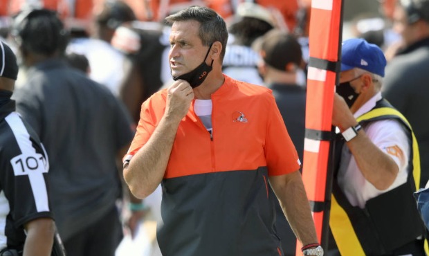 Cleveland Browns special teams coordinator Mike Priefer stands on the sideline during an NFL footba...