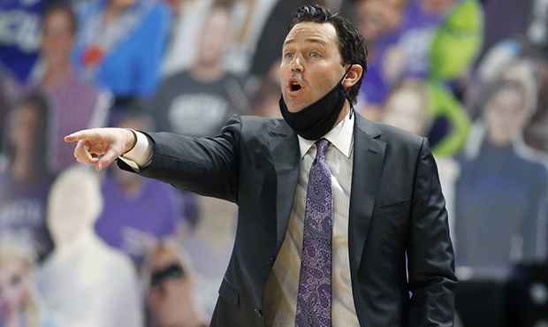 Grand Canyon head coach Bryce Drew directs his team during the first half of an NCAA college basket...
