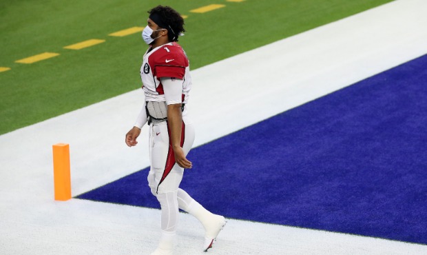 Kyler Murray #1 of the Arizona Cardinals leaves the field after being defeated by the Los Angeles R...
