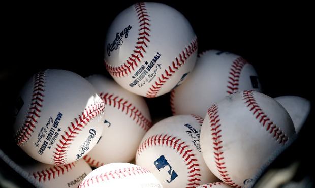A detail of baseballs during a Grapefruit League spring training game between the Washington Nation...