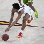 Arizona State guard Josh Christopher (13) chases down the ball against Oregon during the first half of an NCAA college basketball basketball game, Thursday, Feb. 11, 2021, in Tempe, Ariz. (AP Photo/Matt York)