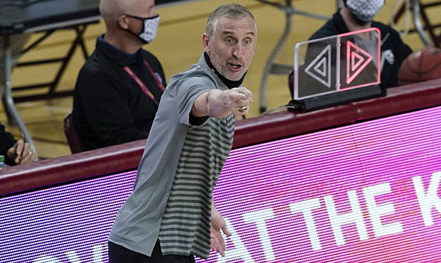 Arizona State coach Bobby Hurley yells during the first half of the team's NCAA college basketball ...
