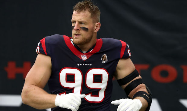 J.J. Watt #99 of the Houston Texans warms up before a game against the Jacksonville Jaguars at NRG ...