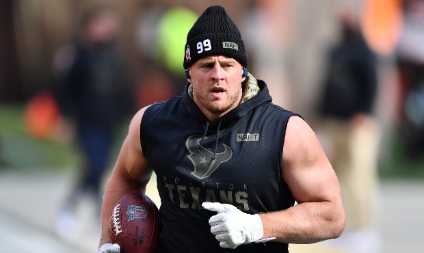 J.J. Watt #99 of the Houston Texans warms up prior to the game against the Cleveland Browns at Firs...