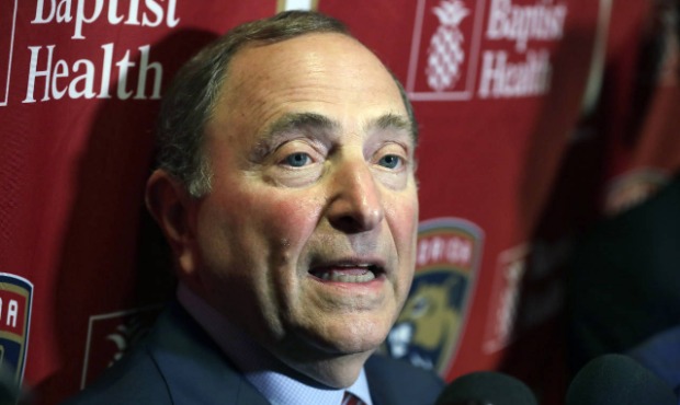 FILE - National Hockey League Commissioner Gary Bettman speaks to members of the media , Saturday, ...