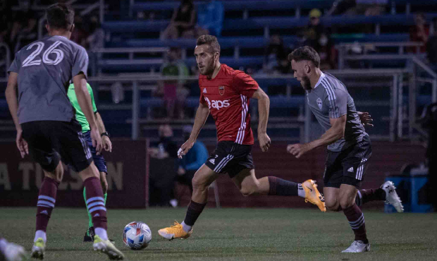 Phoenix Rising FC's Santi Moar (middle) against Colorado Rapids in a Tucson Sun Cup match at Kino S...